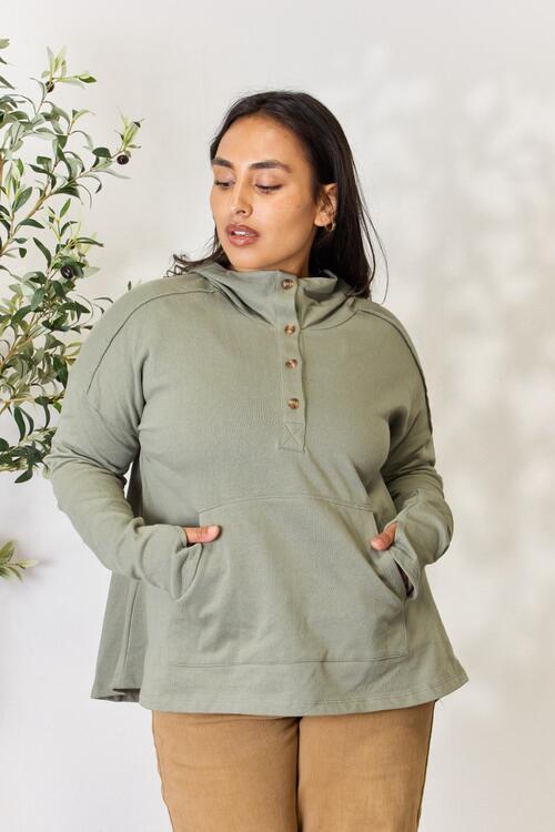 Full Size Half Button Hoodie
