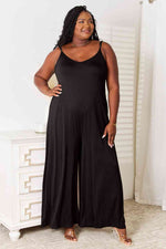 Full Size Soft Rayon Spaghetti Strap Tied Wide Leg Jumpsuit