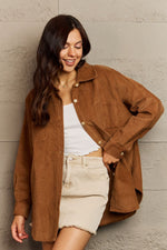 Collared Neck Dropped Shoulder Button-Down Jacket