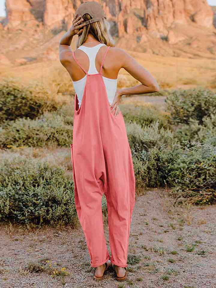 Full Size Sleeveless V-Neck Pocketed Jumpsuit