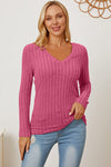 Full Size Ribbed V-Neck Long Sleeve Top