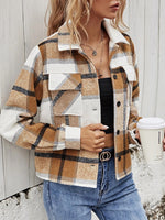 Plaid Collared Neck Jacket with Breast Pockets(PLEASE ALLOW 5-14 DAYS FOR PROCESSING AND SHIPPING)