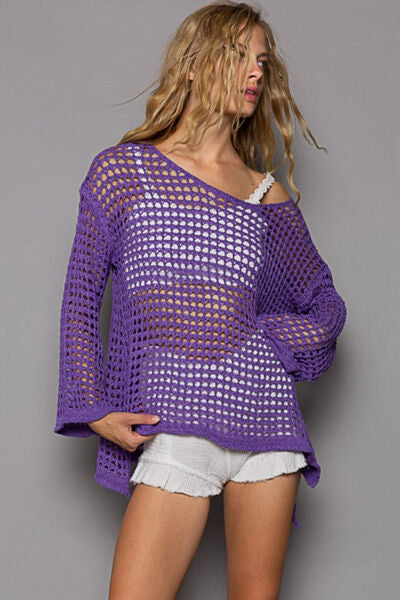Openwork Flare Sleeve Knit Cover Up