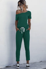 Asymmetrical Neck Tied Jumpsuit with Pockets(PLEASE ALLOW 5-14 DAYS FOR PROCESSING AND SHIPPING)