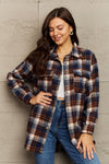 Plaid Collared Neck Button-Down Long Sleeve Jacket