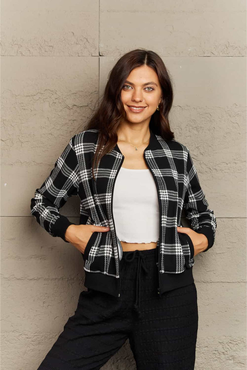 Plaid Round Neck Long Sleeve Jacket