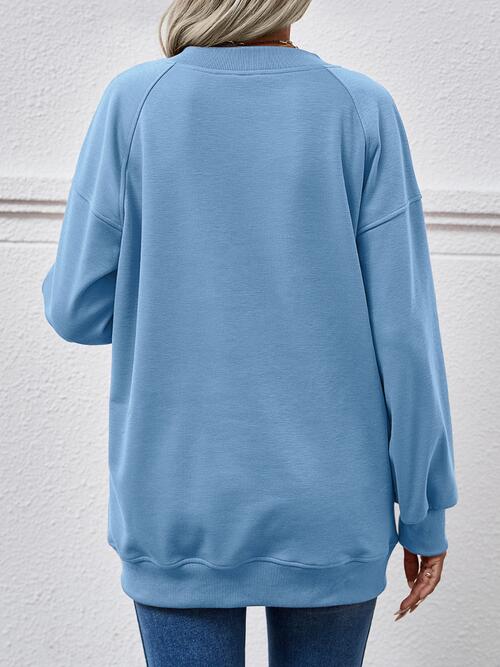 Round Neck Drop Shoulder Long Sleeve Sweater