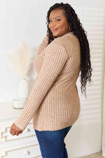 Notched Neck Ribbed Long Sleeve Shirt