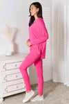 Full Size V-Neck Soft Rayon Long Sleeve Top and Pants Lounge Set