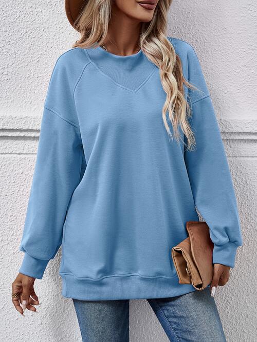 Round Neck Drop Shoulder Long Sleeve Sweater