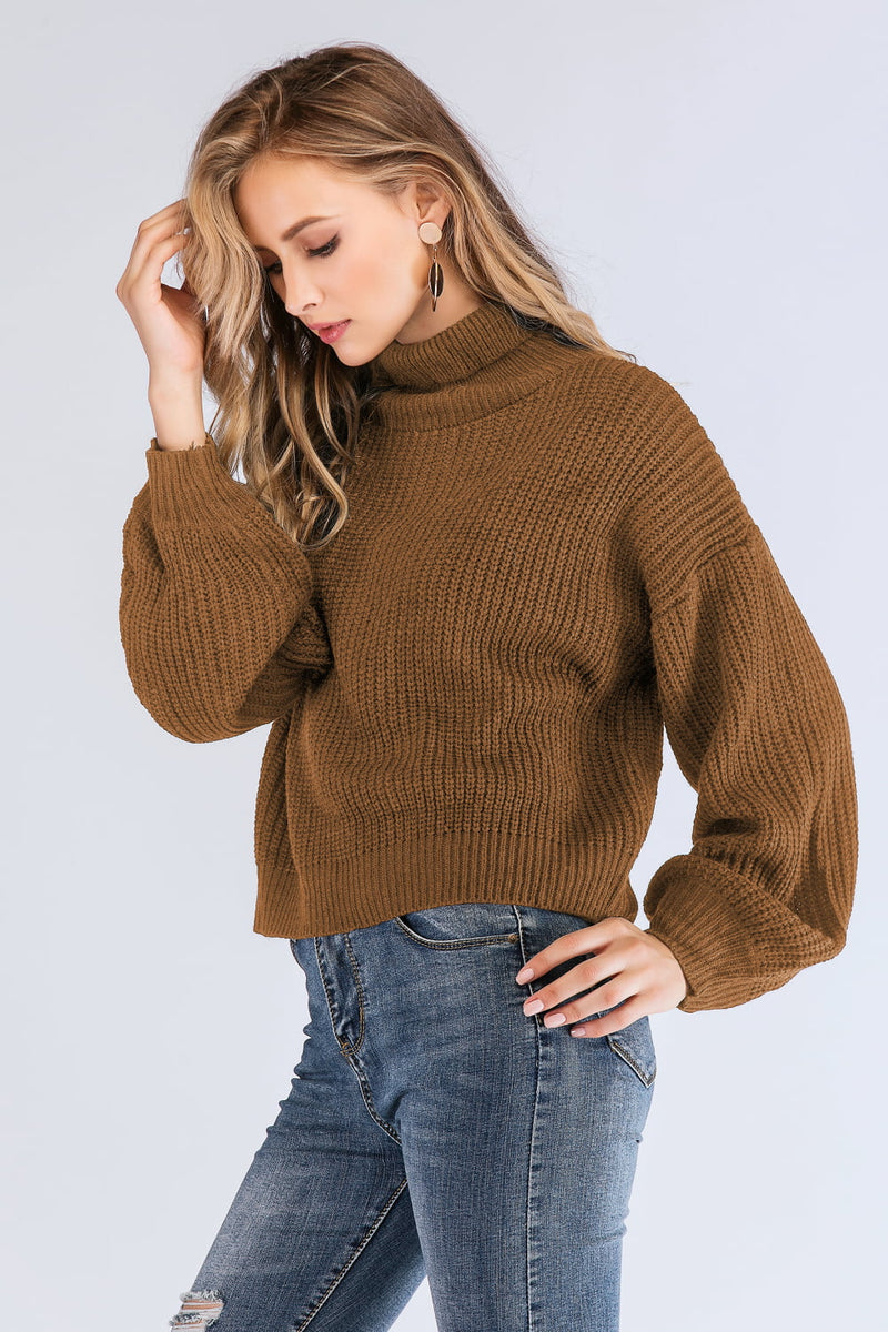 Turtleneck Rib-Knit Dropped Shoulder Sweater (PLEASE ALLOW 7-15 DAYS FOR SHIPPING AND PROCESSING)