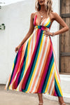 Multicolored Stripe Crisscross Backless Dress(PLEASE ALLOW 5-14 DAYS FOR PROCESSING AND SHIPPING)