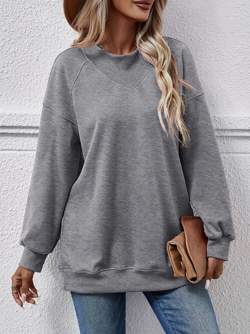 Round Neck Drop Shoulder Long Sleeve Sweater
