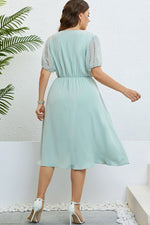 Swiss Dot Mesh Sleeve Buttoned Dress(PLEASE ALLOW 5-14 DAYS FOR PROCESSING AND SHIPPING)