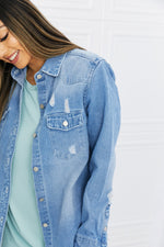 Full Size Distressed Raw Hem Denim Jacket
