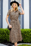 Animal Print Short Sleeve Belted Dress(PLEASE ALLOW 5-14 DAYS FOR PROCESSING AND SHIPPING)