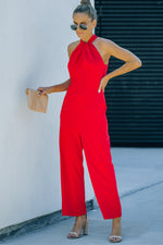 Twisted Grecian Neck Wide Leg Jumpsuit(PLEASE ALLOW 5-14 DAYS FOR PROCESSING AND SHIPPING)