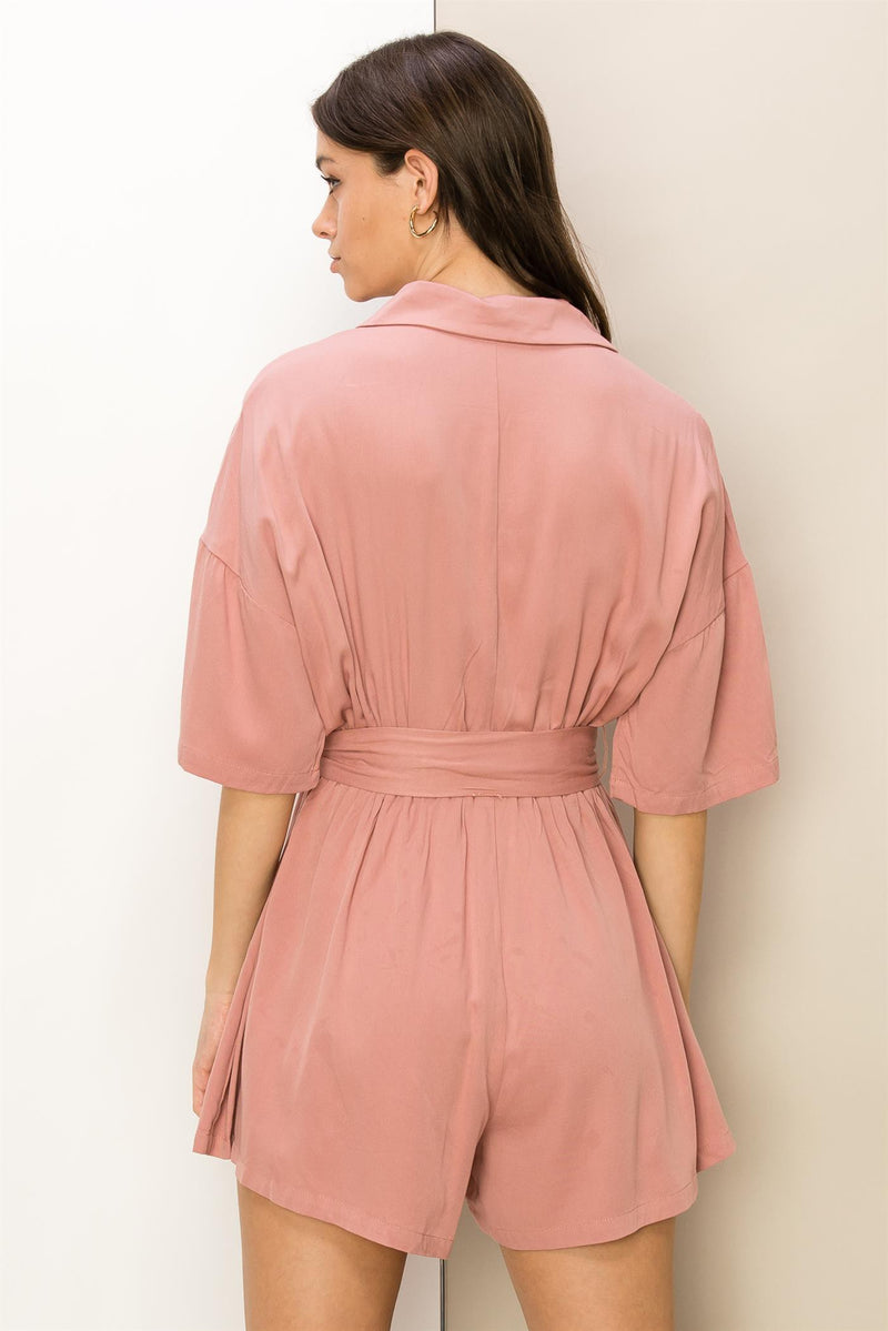 Lovely Time Button-Front Belted Romper