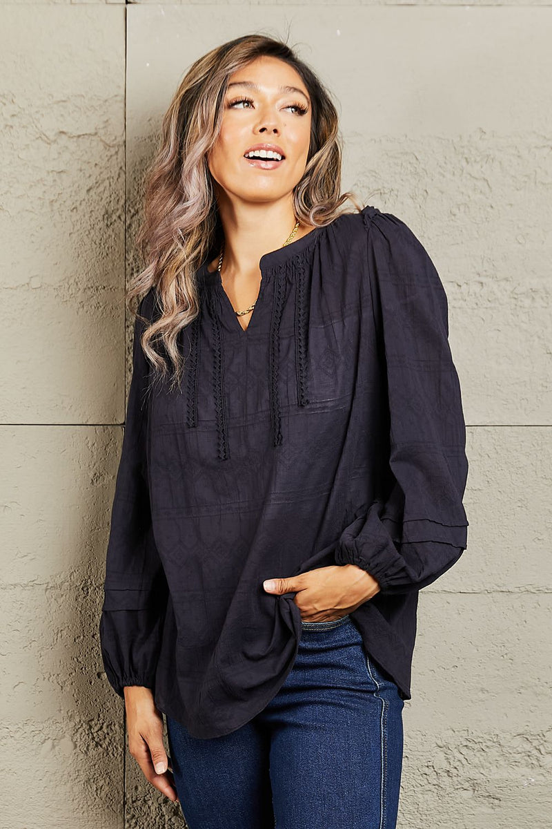 More For You Long Sleeve Stitch Blouse