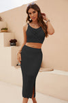 Openwork Cropped Tank and Split Skirt Set (PLEASE ALLOW 7-15 DAYS FOR SHIPPING AND PROCESSING)