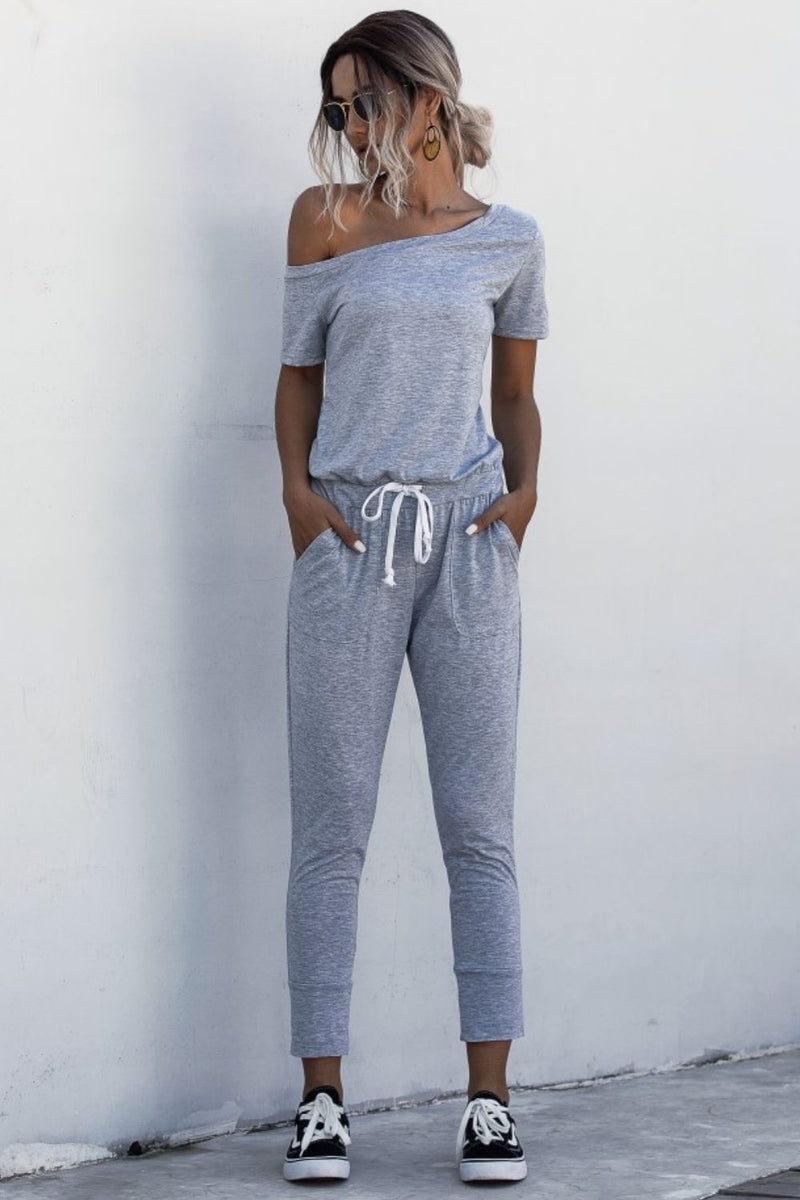 Asymmetrical Neck Tied Jumpsuit with Pockets(PLEASE ALLOW 5-14 DAYS FOR PROCESSING AND SHIPPING)