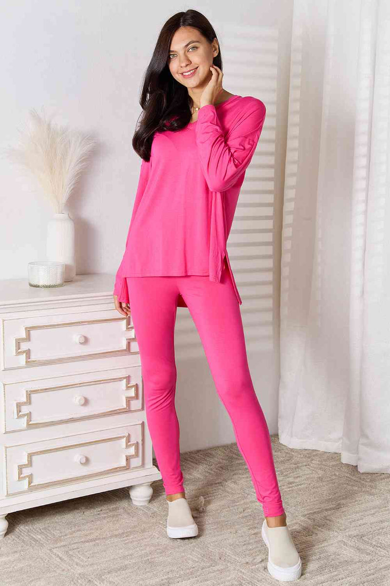 Full Size V-Neck Soft Rayon Long Sleeve Top and Pants Lounge Set