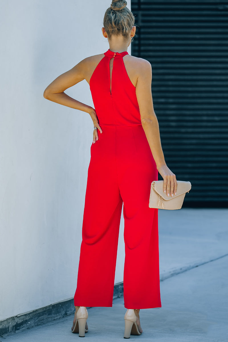 Twisted Grecian Neck Wide Leg Jumpsuit(PLEASE ALLOW 5-14 DAYS FOR PROCESSING AND SHIPPING)