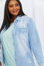 Full Size Distressed Raw Hem Denim Jacket