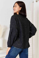 Full Size Boat Neck Glitter Long Sleeve Top