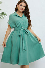 Buttoned Tie-Waist Shirt Dress(PLEASE ALLOW 5-14 DAYS FOR PROCESSING AND SHIPPING)
