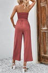 Decorative Button Strapless Smocked Jumpsuit with Pockets(PLEASE ALLOW 5-14 DAYS FOR PROCESSING AND SHIPPING)