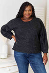 Full Size Boat Neck Glitter Long Sleeve Top