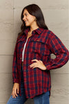 Plaid Collared Neck Button-Down Long Sleeve Jacket