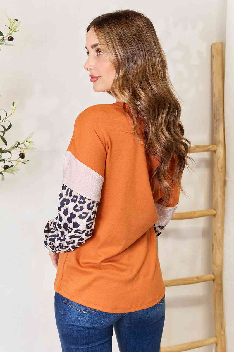Leopard Long Sleeve Round Neck Sweater