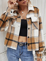 Plaid Collared Neck Jacket with Breast Pockets(PLEASE ALLOW 5-14 DAYS FOR PROCESSING AND SHIPPING)