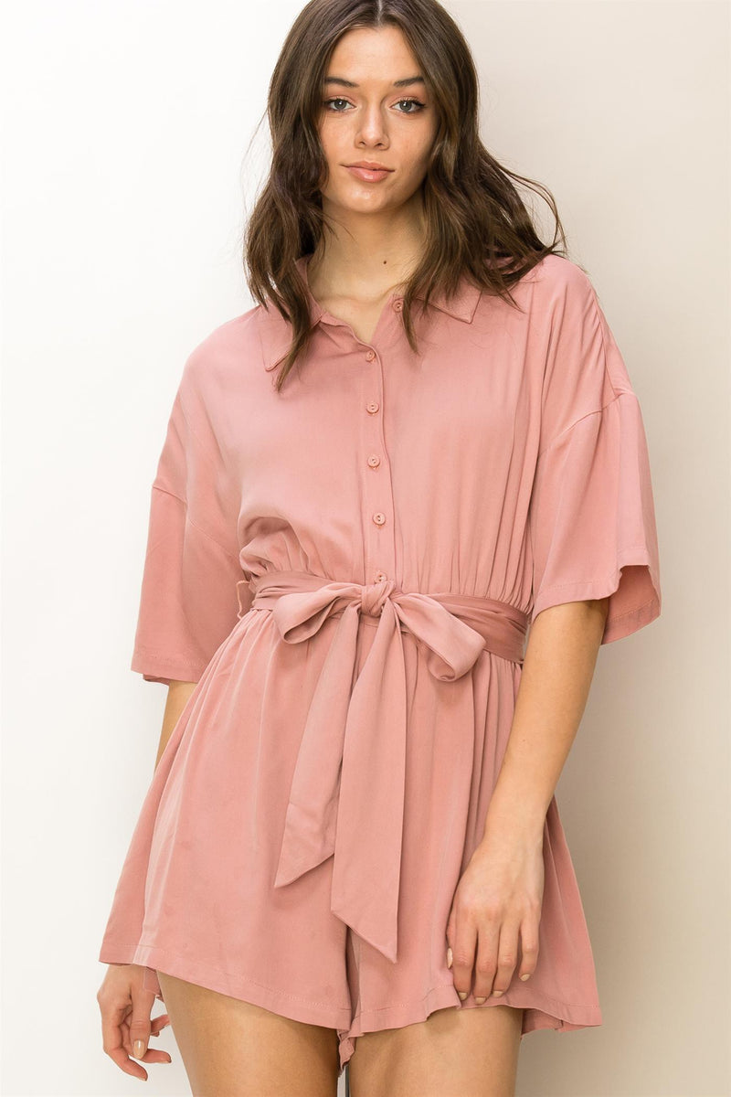 Lovely Time Button-Front Belted Romper