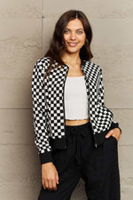 Plaid Round Neck Long Sleeve Jacket