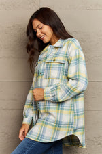 Plaid Collared Neck Button-Down Long Sleeve Jacket