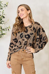 Full Size Leopard V-Neck Long Sleeve Top