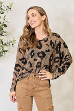 Full Size Leopard V-Neck Long Sleeve Top