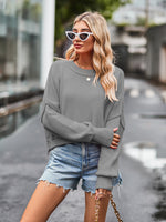 Dropped Shoulder Round Neck Long Sleeve Knit Top