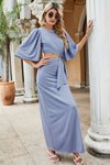 Cutout Split Puff Sleeve Maxi Dress(PLEASE ALLOW 5-14 DAYS FOR PROCESSING AND SHIPPING)