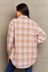 Plaid Collared Neck Button-Down Long Sleeve Jacket