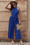 Accordion Pleated Belted Grecian Neck Sleeveless Jumpsuit(PLEASE ALLOW 5-14 DAYS FOR PROCESSING AND SHIPPING)