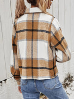 Plaid Collared Neck Jacket with Breast Pockets(PLEASE ALLOW 5-14 DAYS FOR PROCESSING AND SHIPPING)