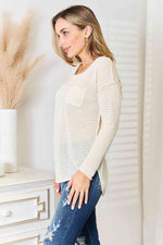 Full Size Scoop Neck Patch Pocket Top