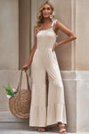 Tie-Shoulder Smocked Tiered Jumpsuit (PLEASE ALLOW 5-14 DAYS FOR PROCESSING AND SHIPPING)