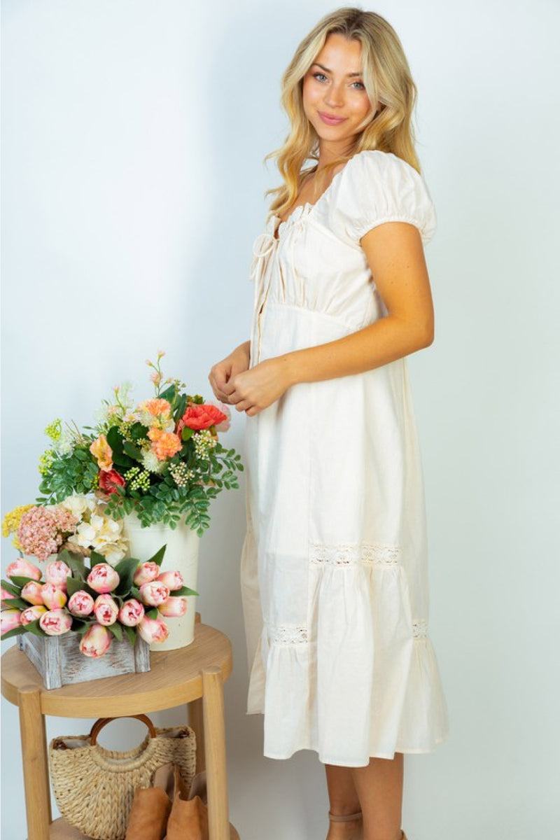 Flower Market Full Size Lace Trim Midi Dress