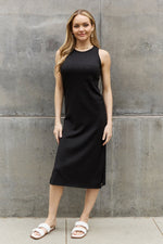 Ribbed Knit Sleeveless Midi Dress in Black