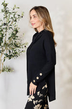 Full Size Drawstring Cowl Neck Long Sleeve Blouse